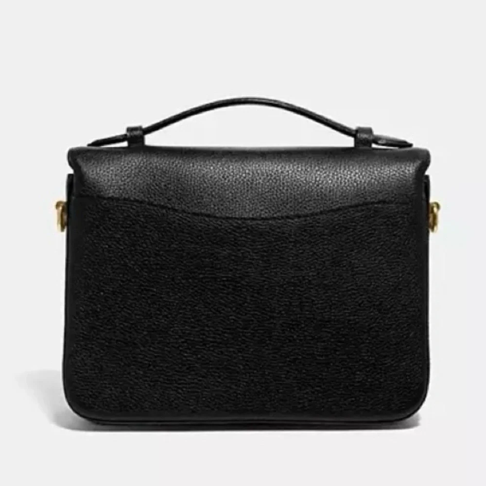 Coach Cassie Black Pebble Leather Top Handle Crossbody Messenger Turn-lock Bag